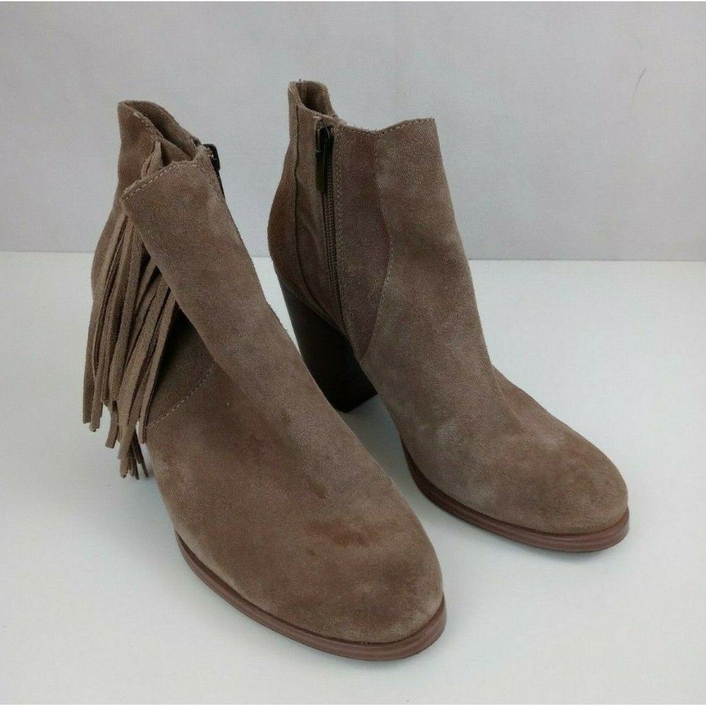 Vince Camuto Tan Suede Tassled Side Zip Wedge Ankle Booties Size 9 M